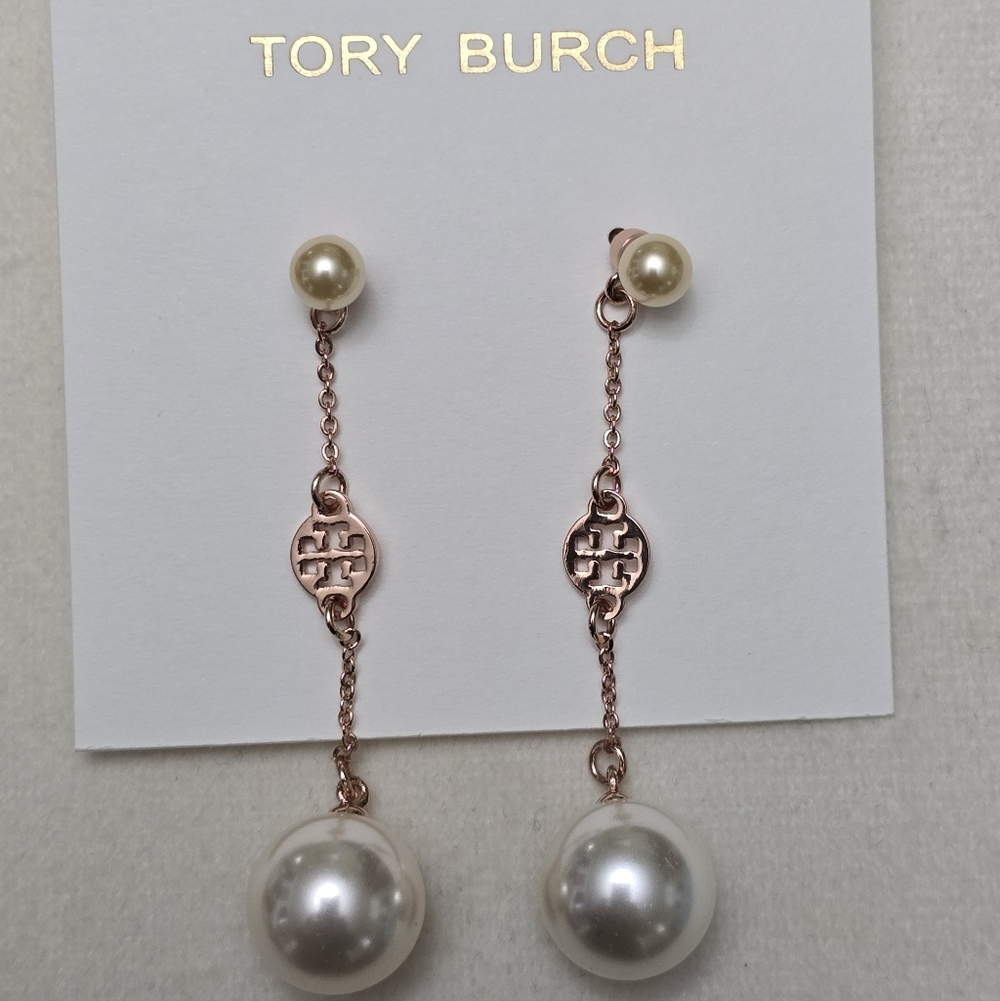 Tory Burch Rose Gold Pearl Drop Earrings